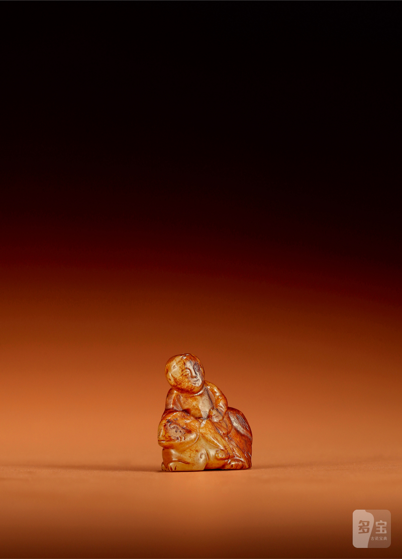 明·玉红沁伏虎罗汉把件